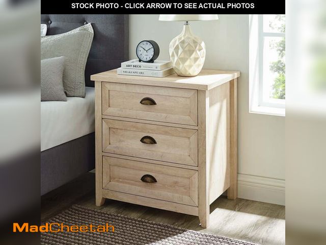 Lot 74-14323945 - Walker Edison Farmhouse 3 Drawer Nightstand, White Oak - UNUSED
