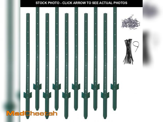 Lot 74-12541842 - (4 Sizes: 4-5-6-7 Feet) LADECH 5 Feet Sturdy Duty Metal Fence Post with 30 Zip Ties &amp; 20 Post Cl...
