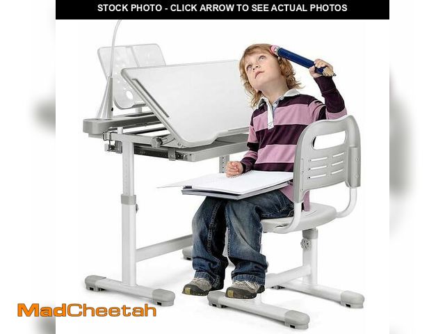Lot 74-12849154 - Kids Desk and Chair Set Height Adjustable School Study Desk and Chair with 55Â° Tiltable Desktop, 3 ...
