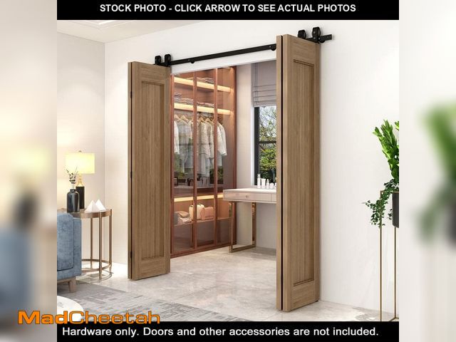 Lot 74-14317162 - CALHOME 63 in. Black Double Bi-Fold Top Mount Sliding Barn Door Track and Hardware Kit (Door Not Inc...