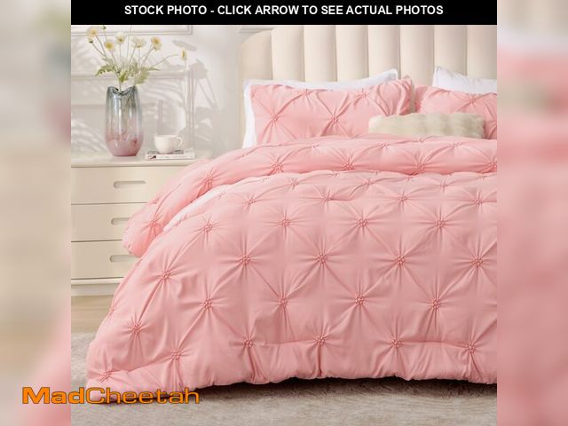 Lot 74-12709754 - BEDELITE Pink Comforter Set Queen - 3 Pieces Boho Pintuck Bedding Comforter Sets, Lightweight Soft &...