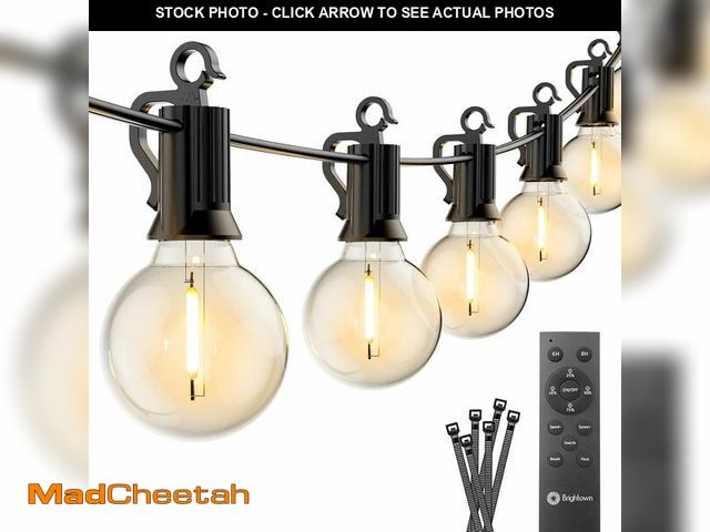 Lot 74-12451576 - Brightown 38Ft Outdoor String Lights with Remote &amp; 15 Shatterproof LED Bulbs - Waterproof Patio ...