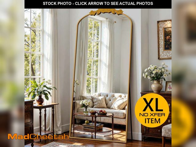 Lot 74-12778723 - Antok 71"x28" Vintage Arched Full-Length Mirror with Carved Metal Frame, Baroque-Style Floor Mirror ...