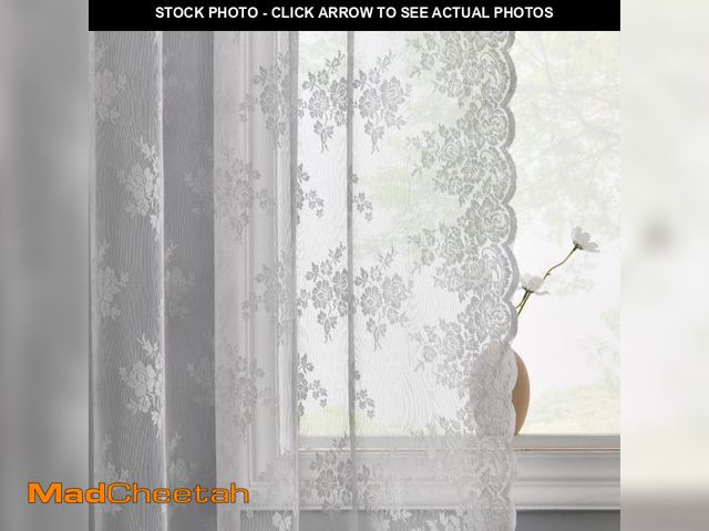 Lot 74-12438243 - Kotile Grey Lace Curtains 84 Inch Length 2 Panels Set for Living Room, Country Rustic Floral Pattern...