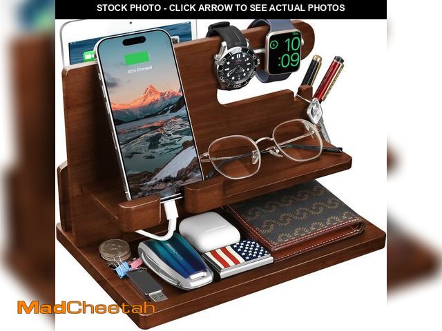 Lot 74-12979880 - Wood Phone Docking Station - Nightstand Charging Organizer and Cell Phone Stand - Bedside Gift for M...