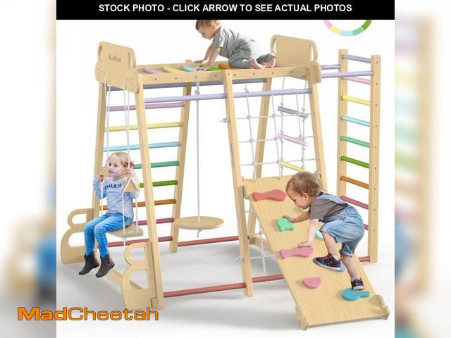 Lot 74-12150199 - Upgraded Indoor Playground 9-in-1 Jungle Gym Kids Climbing Toys, Montessori Philosophy Waldorf Style...
