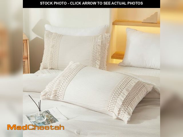 Lot 74-13712645 - Beige Gray Tassel Pillowcases, Cream Boho Pillow Cases Set of 2, 100% Washed Microfiber, Beige Macra...