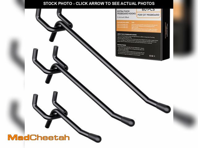 Lot 74-14427575 - INCLY 120 Pack 2/4/6 Inch Black Pegboard Hooks, 1/4" Heavy Duty - UNUSED