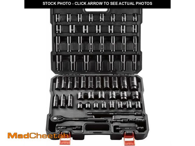 Lot 74-13072523 - VEVOR 1/2" Drive Impact Socket Set, 65 Piece Socket Set SAE 3/8" to 1-1/4" and Metric 10-24mm, 6 Poi...
