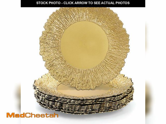 Lot 74-14146078 - Coloch Set of 12 Gold Charger Plates, 13" Plastic Reef Serving Chargers for Dinner Plate Reusable Ro...