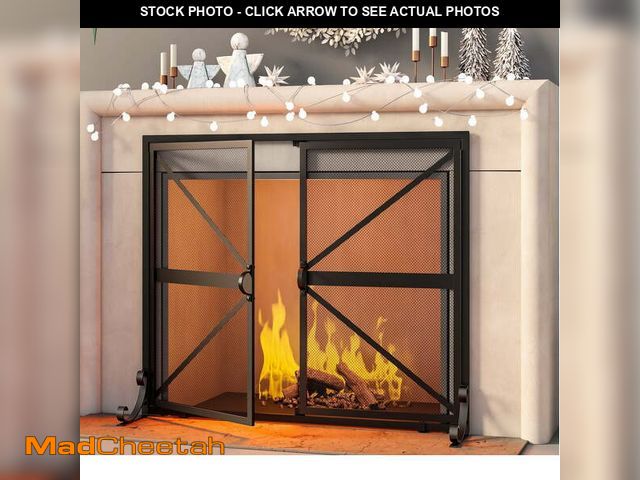Lot 74-12891143 - Fire Beauty Fireplace Screen with Doors, 2-Pannel Handcrafted Solid Wrought Iron Decorative Mesh,Bab...