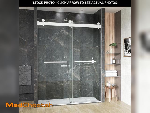 Lot 74-12359239 - 56-60" x 76" Glass Shower Door,Frameless Shower Door,Double Sliding with 3/8" (10mm) Clear SGCC Temp...