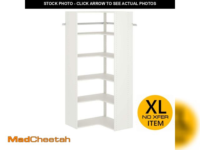 Lot 74-14441774 - CLOSET EVOLUTION 30 in. W White Corner Unit Wall Mount 6-Shelf Wood Closet System - UNUSED