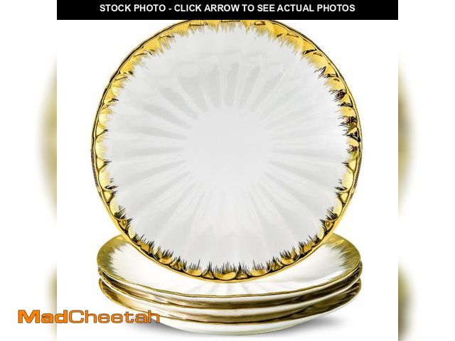 Lot 74-12048704 - Dinner Plates, Ceramic dinner plates Set of 4, White Dinner Plate with Gold Rim, 10 Inch Dinnerware ...