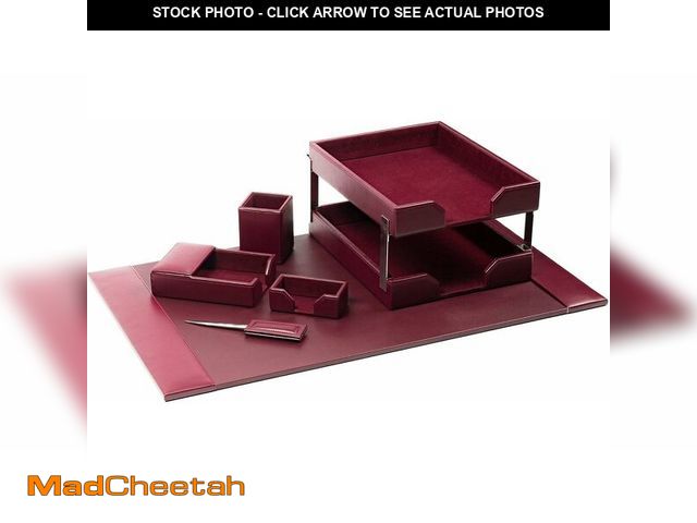 Lot 74-13679861 - DACASSO Bonded Leather Desk Set - Luxury Leather Desk Pad &amp; Desk Organization Essentials (Burgun...