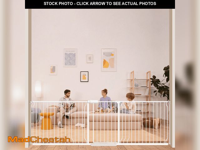 Lot 74-12638153 - FURDEAR 94.9-104.9" Extra Wide Baby Safety Gate Walk Thru White Metal Gate - UNUSED