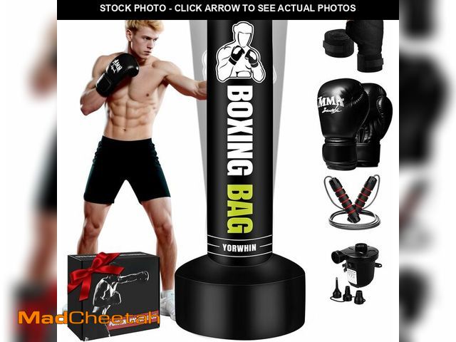 Lot 74-13709625 - Freestanding Punching Bag for Adults Teens, 70'' Heavy Boxing Bag with Stand with Gloves, Pump and J...
