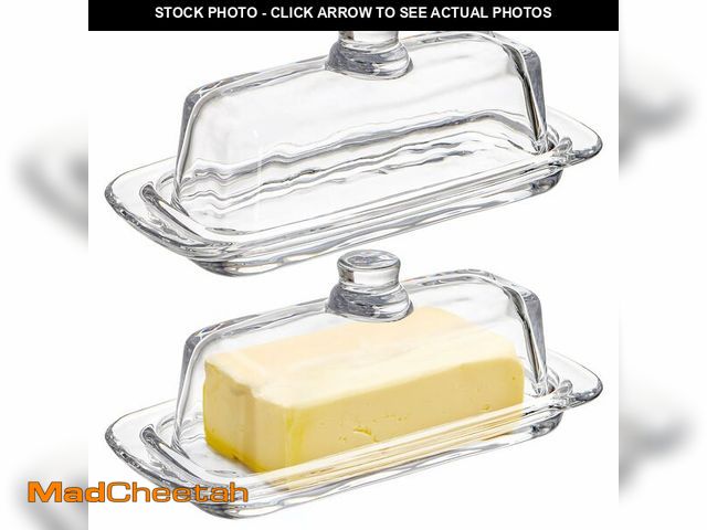 Lot 74-12603561 - Hedume Set of 2 Glass Butter Dish with Handled Lid, Classic Clear 2-Piece Design Butter Keeper, Food...