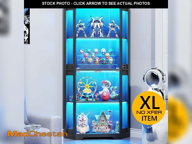 Lot 74-12801003 - BROTTAR 65" Lighted Corner Display Cabinet with Glass Doors, 4-Tier Hexagon Curio Cabinet for Living...