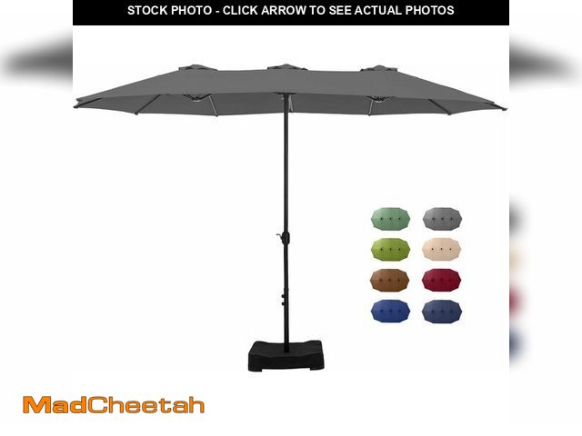 Lot 74-13070844 - GREEN PARTY 15 ft Rectangle Patio Umbrella with Base Included, Double-Sided Table Umbrella with Cran...