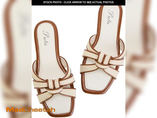 Lot 74-12330845 - *SEE DETAILS* Putu Women's Flat Sandals Square Toe Slide Sandals Braided Sandals for Vacation Brown ...