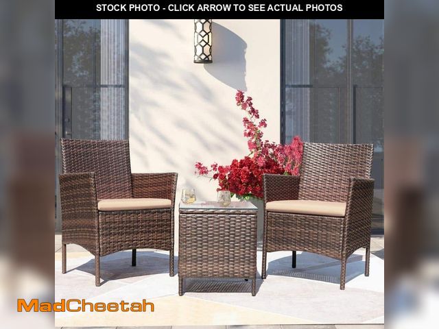 Lot 74-14306596 - Tozey Brown 3-Pieces Patio Furniture PE Rattan Outdoor Conversation Set w/Table Backyard Garden Set ...