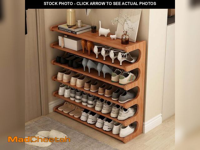 Lot 74-12834914 - (MISSING HARDWARE) 6 Tiers Shoe Racks, Bamboo Vertical Shoe Rack Organizer for Closet Floor, Wooden ...