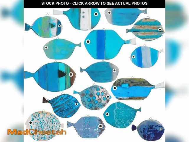 Lot 74-14385352 - Spiareal 15 Pcs Wood Fish Nautical Wall Decor Wooden School of Fish Wall Art Rustic Hanging Beach De...