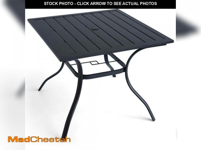 Lot 74-12517634 - Anmutig Black Square Metal Outdoor Patio Dining Table with Umbrella Hole - UNUSED