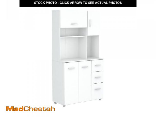 Lot 74-12541254 - Inval, 71" H x 23.6" W x 17.1" D, White Kitchen Microwave Storage Cabinet with 3 Drawers, Kitchenett...