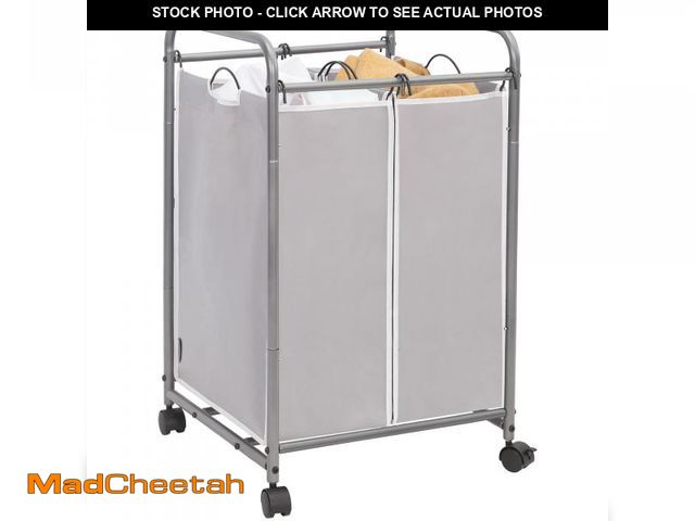Lot 74-12052387 - STORAGE MANIAC Laundry Sorter 2 Section, 90 L Gal Laundry Hamper with Wheels, Clothes Basket Separat...
