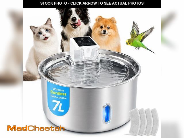 Lot 74-14381532 - Hululu 7L Cordless Dog Water Fountain, Wireless Battery Powered Stainless Steel Pet Fountain for Lar...