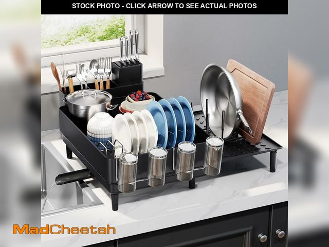 Lot 74-14147103 - Expandable Dish Rack with Drainboard - Stainless Steel Dish Drainer with Removable Cutlery Tray, Fol...