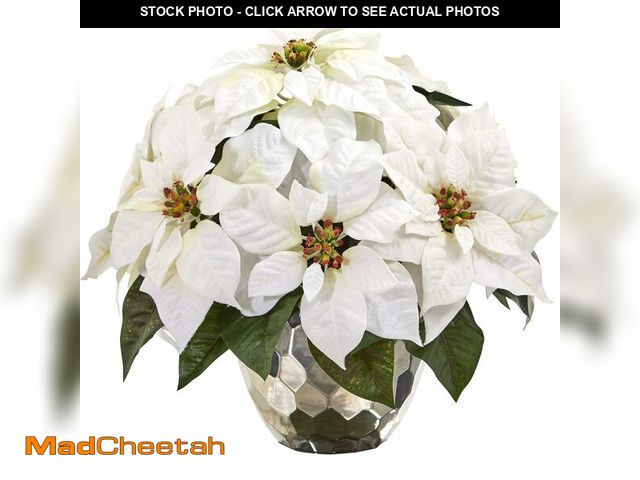 Lot 74-13041594 - Nearly Natural 14in. Poinsettia Artificial Arrangement in Designer Silver Bowl - UNUSED