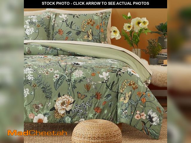 Lot 74-12434190 - CASAAGUSTO Full Size Comforter Sets, 7 PCS Green Butterfly Floral Comforter Set with Flowers Leaves ...