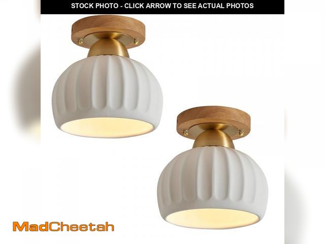 Lot 74-12046998 - 2 Pack Vintage Gold Ceramic Semi Flush Mount Ceiling Light Fixtures, Wood Brass Hallway Light Fixtur...