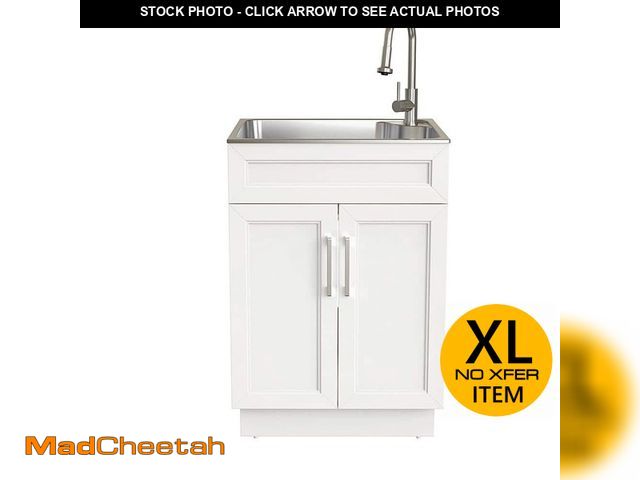Lot 74-13738364 - Glacier Bay 24 in. Drop-In Stainless Steel Laundry Sink with Assembled Cabinet in White with Faucet ...