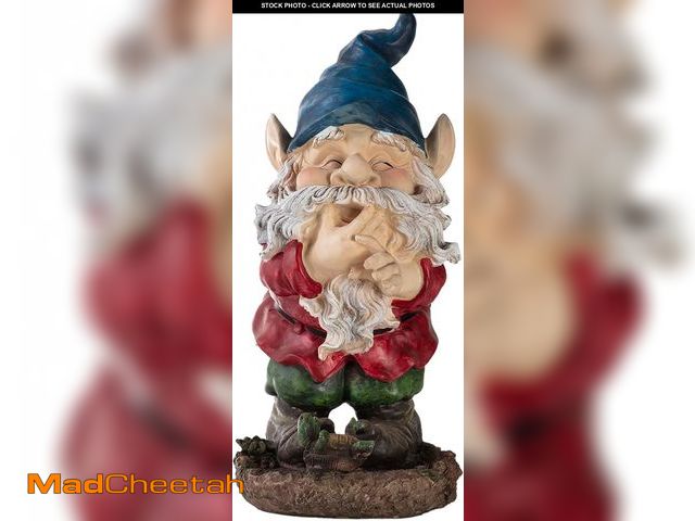 Lot 74-12396371 - Alpine Corporation 15" Tall Outdoor Garden Gnome Smiling Yard Statue Decoration, Multicolor - UNUSED