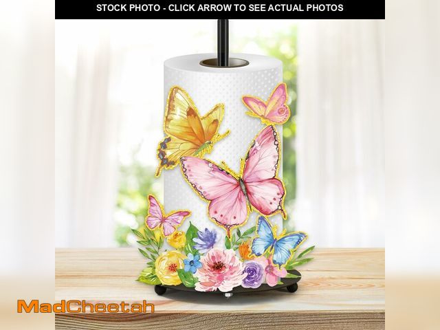 Lot 74-14066367 - Whaline Spring Summer Paper Towel Holder Colorful Butterfly Floral Large Metal Towel Holder Countert...