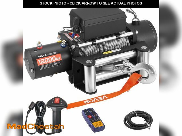 Lot 74-13652069 - VEVOR Electric Winch, 12000 lbs Load Capacity, 12V DC Truck Winch with ÃÂ¦0.36 in x 80 ft Steel Rop...