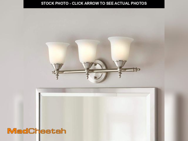 Lot 74-12804238 - Hampton Bay Olgelthorpe 22 in. 3-Light Brushed Nickel Bathroom Vanity Light Fixture with Bell Shaped...