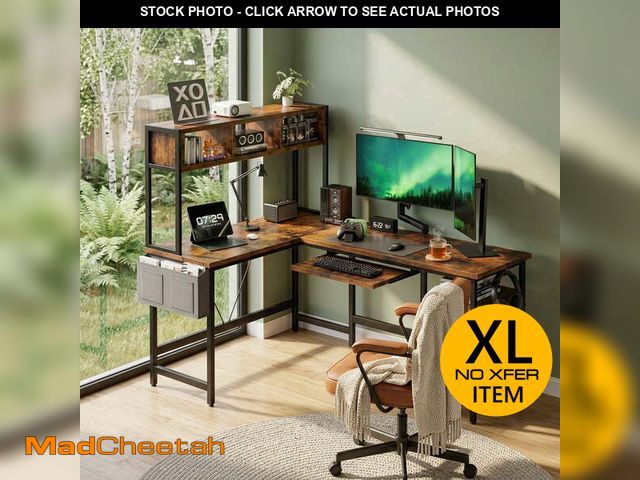 Lot 74-13773933 - EDX 67'' L Shaped Computer Desk with LED Light, Reversible Table with Shelf &amp; Storage Bag &amp; ...