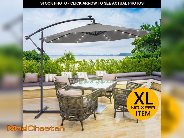 Lot 74-12659581 - JOYESERY 10 ft. Patio Offset Solar LED Umbrellas 50-Plus UV Protection Cantilever Outside Umbrellas,...