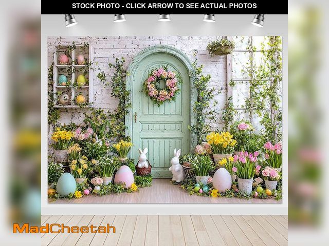 Lot 74-13572248 - Mocsicka Spring Easter Backdrop Green Wooden Wall Floral Photography Background Decorations Easter D...