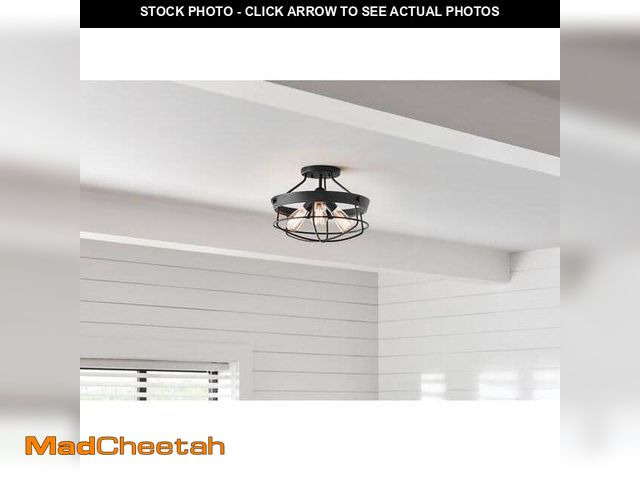 Lot 74-12557390 - Hampton Bay Southbourne 15.5 in. 3-Light Matte Black Rustic Farmhouse Semi-Flush Mount Light - UNUSE...