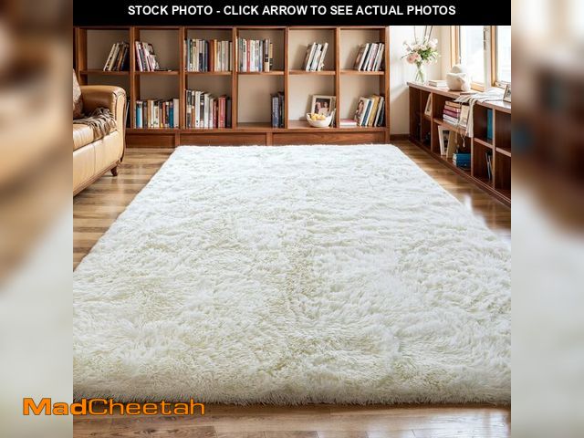 Lot 74-12693851 - KICHOWUA Thick Area Rug 6x9 Cream White Fluffy Shag for Bedroom Living Room, Soft Plush Washable Thi...