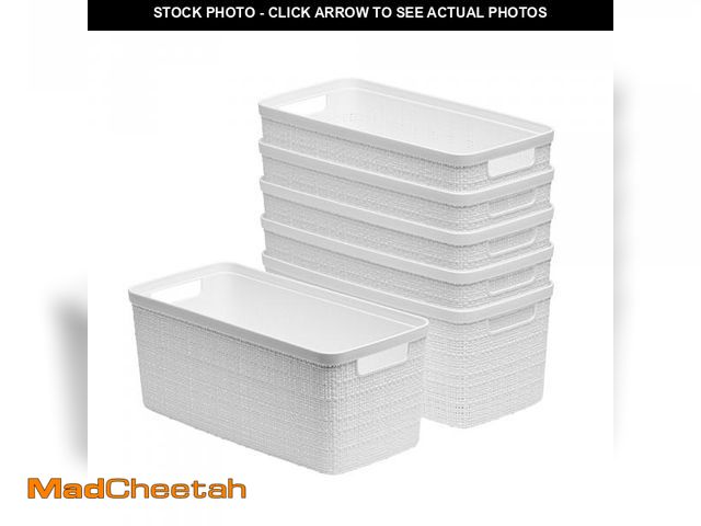 Lot 74-12421681 - Curver Set of 6 Jute Basket Slim Durable Resin Organization and Storage Basket Bin, White - UNUSED
