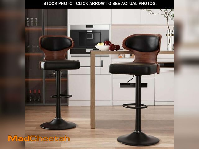 Lot 74-12781055 - Hawsaiy Bar Stools Set of 2, Adjustable Height 24.5"-33.5", Bentwood Swivel Barstools with Back &amp...