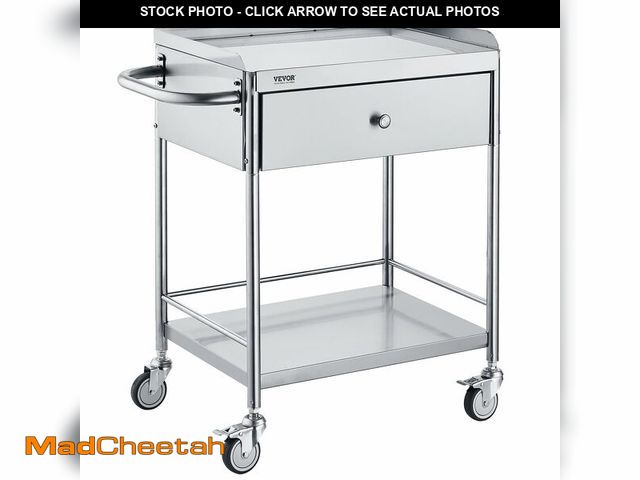 Lot 74-13802862 - (MISSING HARDWARE) VEVOR Medical Cart, 2-Layer Stainless Steel Cart 220 lbs Weight Capacity, Lab Uti...