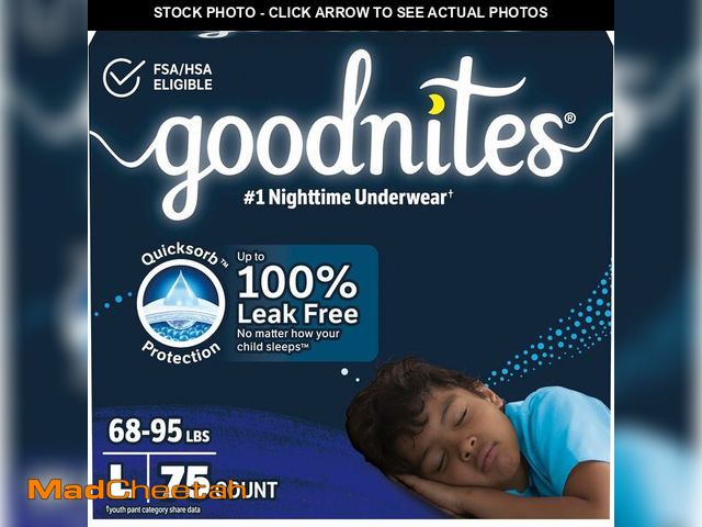 Lot 74-14599762 - GoodNites Boys Nighttime Underwear, Size Large, 75 Ct, 3 Packs of 25 - UNUSED